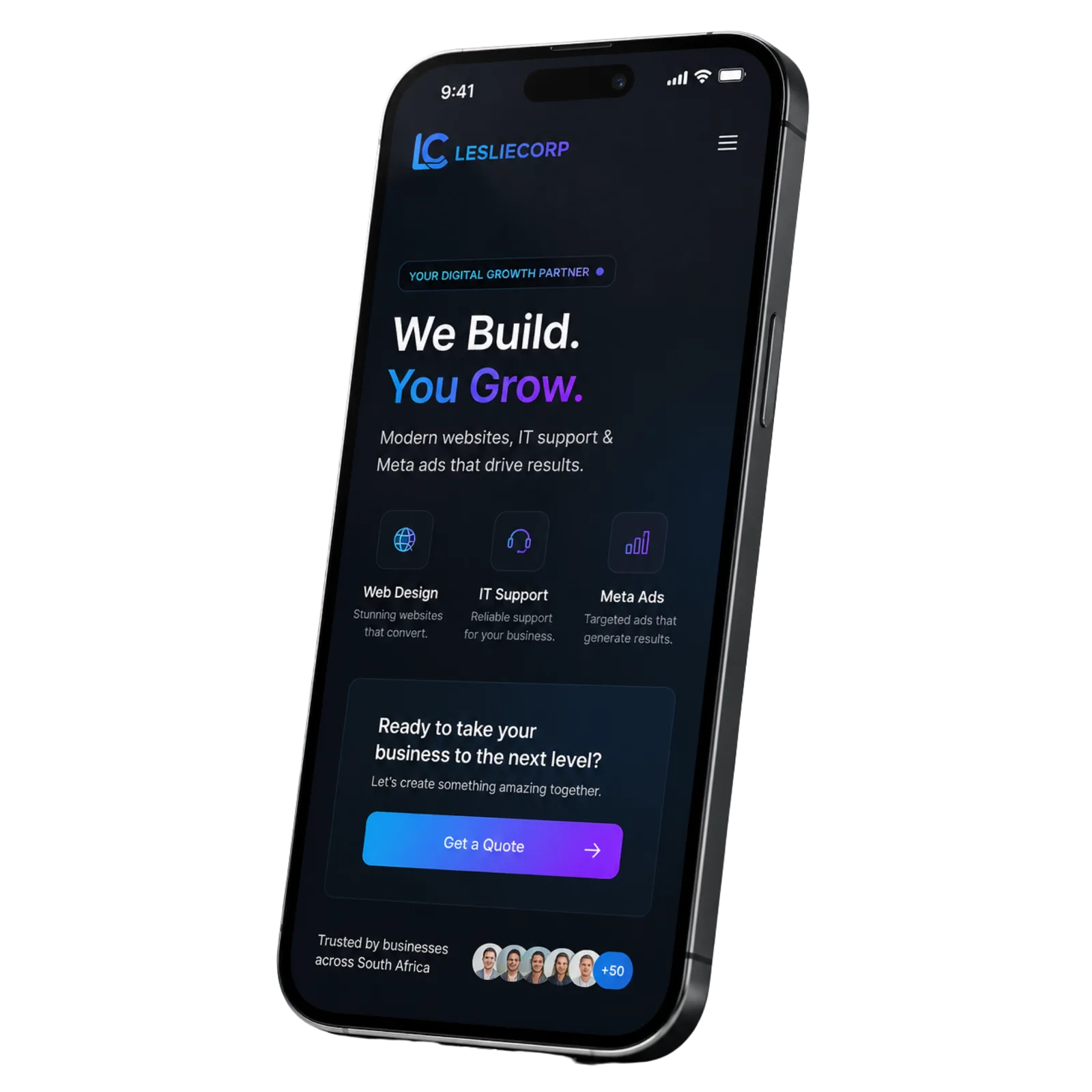 Website cost South Africa - custom web design mockup on mobile phone