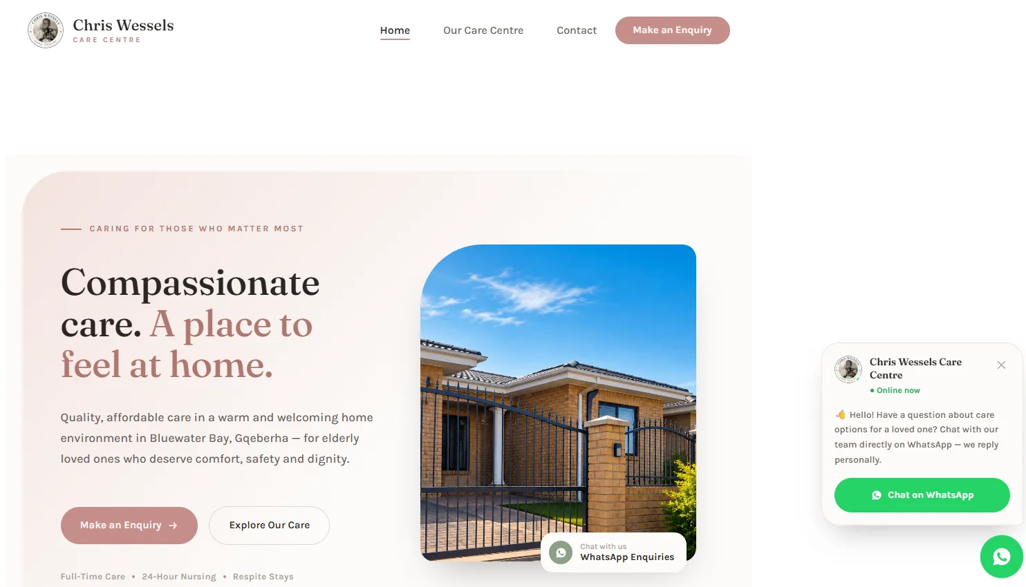 Chris Wessels Care Centre website home page designed by LeslieCorp