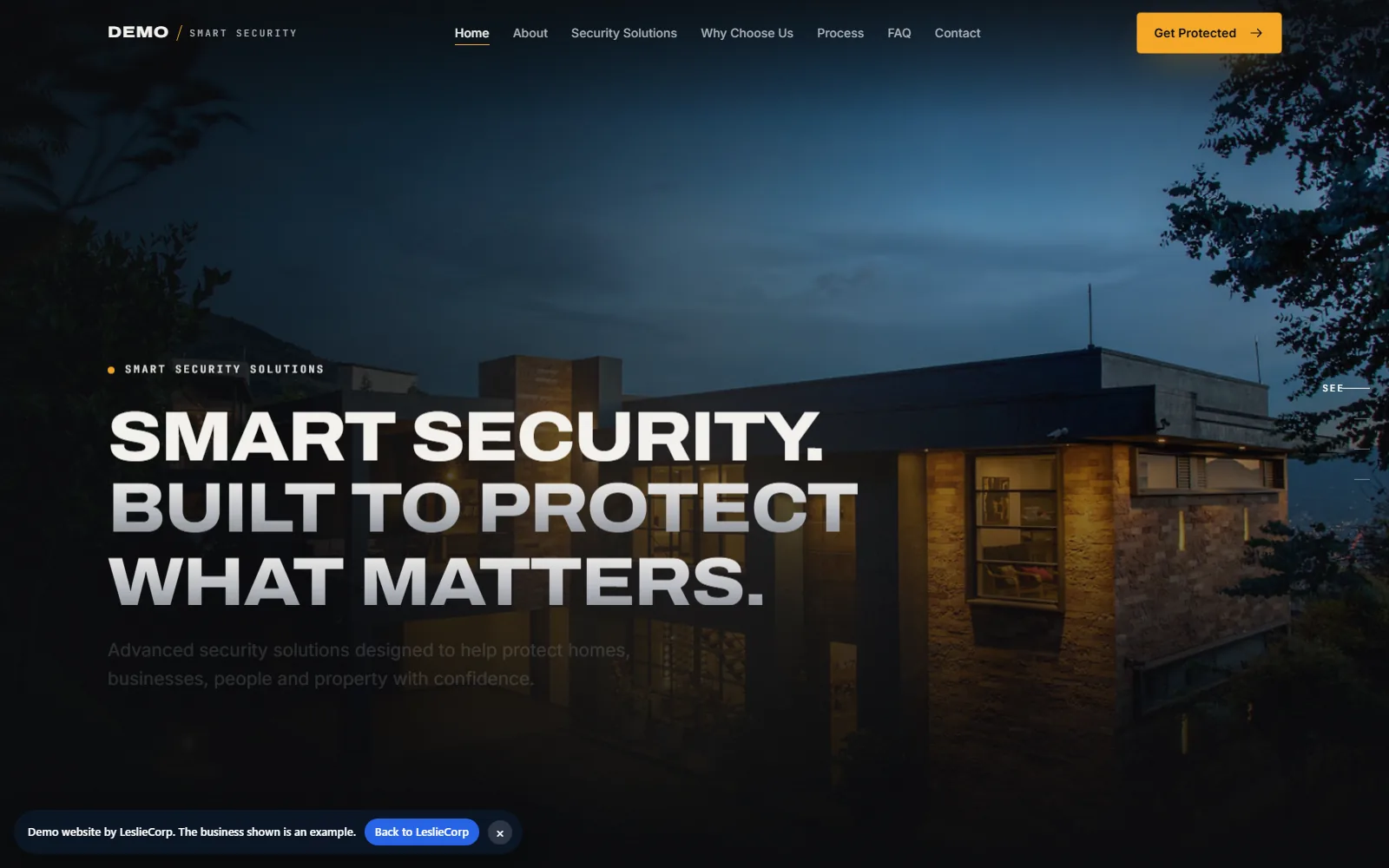Demo website for a security company, designed by LeslieCorp