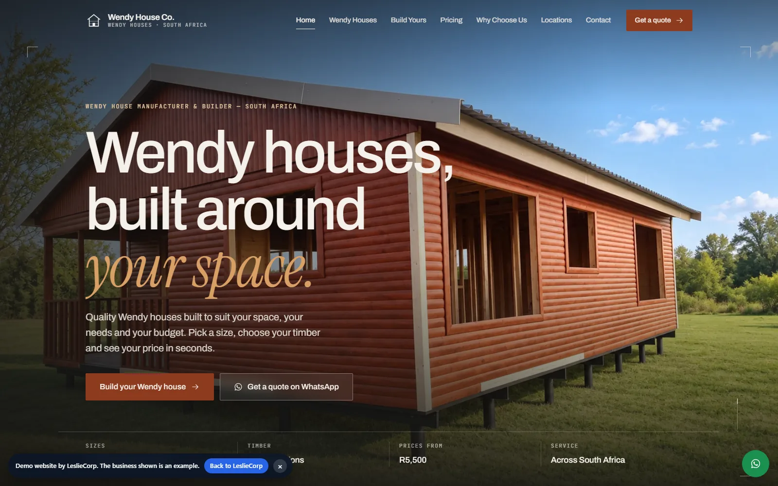Demo website for a Wendy house builder, designed by LeslieCorp